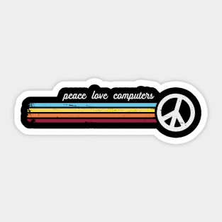 Retro Stripes Peace Love Computers Sticker